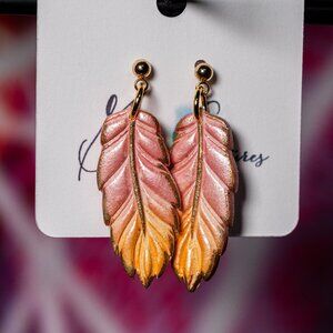 Galactic Captures Sunset Ombre Feather Polymer Clay Post Earrings